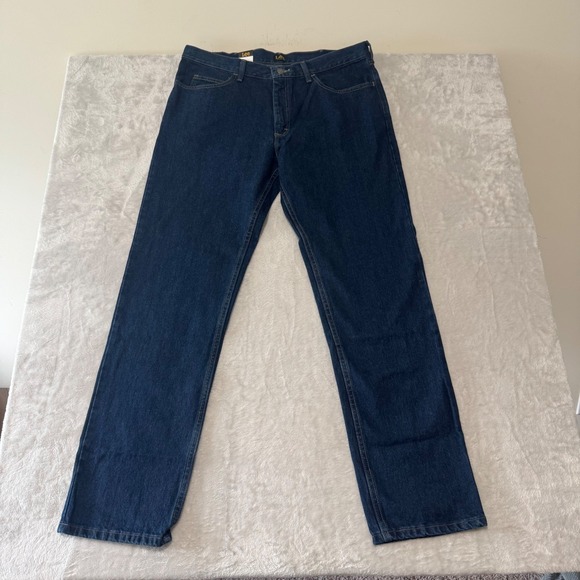 NWT Lee Mens‎ Regular Fit Straight Leg Denim Jeans 38x34 Dark Wash Casual - Picture 1 of 9